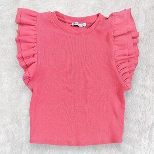 ZARA Ruffle Sleeve Top | Pink | Size M | NWOT